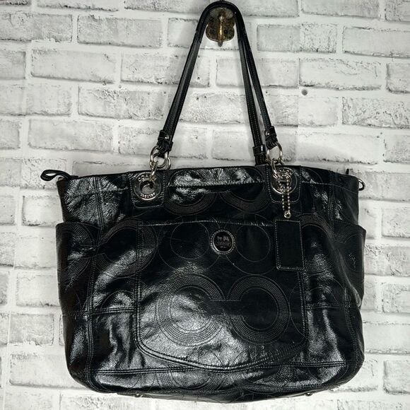 Coach Alex Signature Black Patent Leather Baby Diaper Travel Tote Bag - Picture 1 of 11